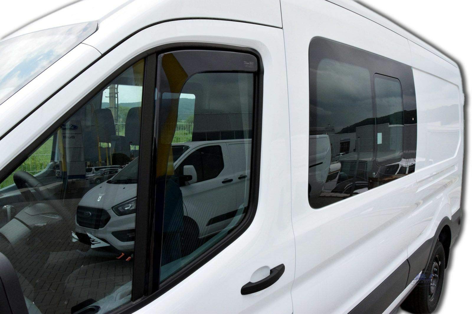 J&J AUTOMOTIVE Windabweiser passend für Ford Transit ab 2013 2tlg, Heko Regenabweiser Vorne Getönt Dunkel Passform