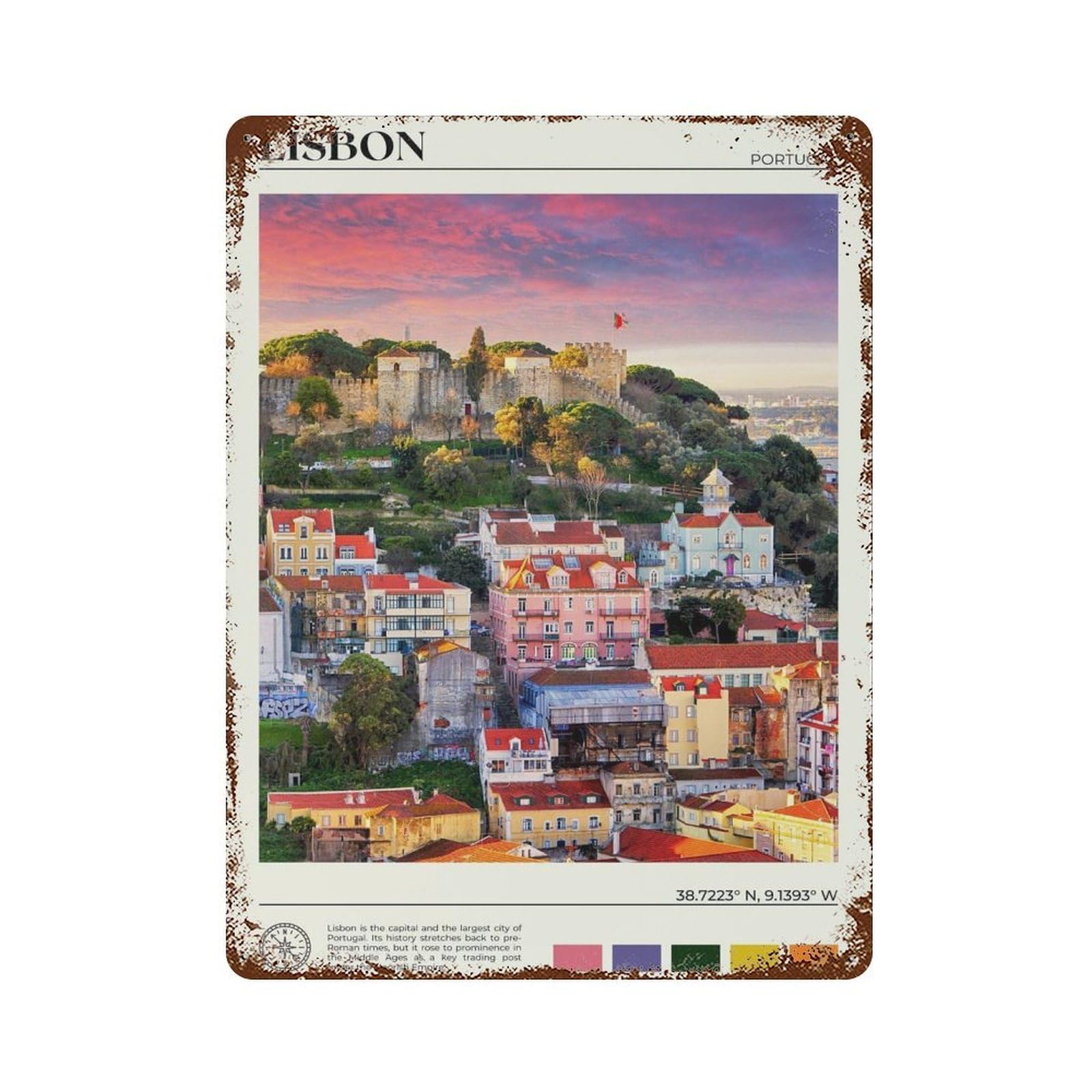 xiaoxiaoshen Real Photo Lisbon Decor Portugal Wall Decor Art Metal Tin Poster Modern Home Decor Art Home Bar Shop Decorations Vintage Sign 40x30cm