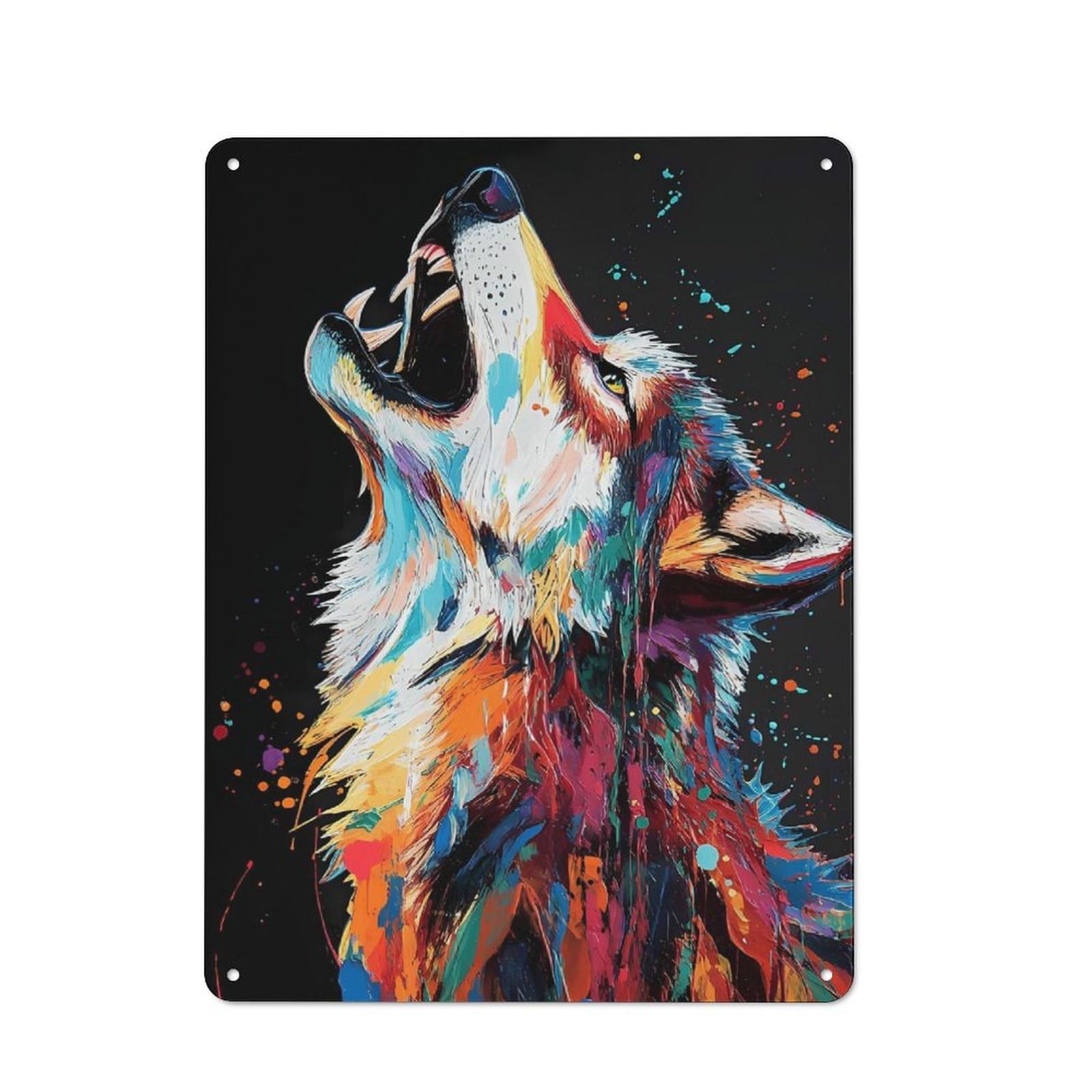 Junmoney Colorful Wolf Howl Retro Tin Wall Plaque 40X30cm Featuring For Garage Wall, For Vintage Wall Decor Fans, For Themed Room Decoration