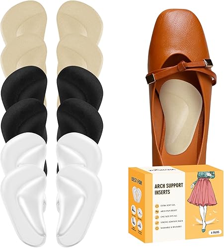 Plantillas de soporte de arco para pies planos (12 piezas) Plantillas de soporte de arco de gel suave para fascitis plantar Insertos de arco