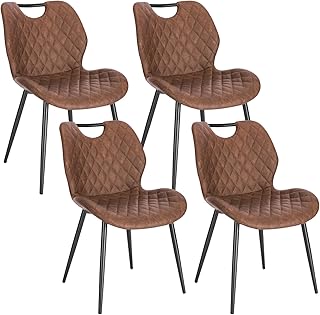 Lestarain Dining Chairs Set of 4 Bedroom Chairs Dressing Table Chairs Kitchen Chairs, Desk Chairs for Bedroom, Brown Faux Leather Dining Chairs with Metal Legs, Seat Height 51cm LCNI108001-4