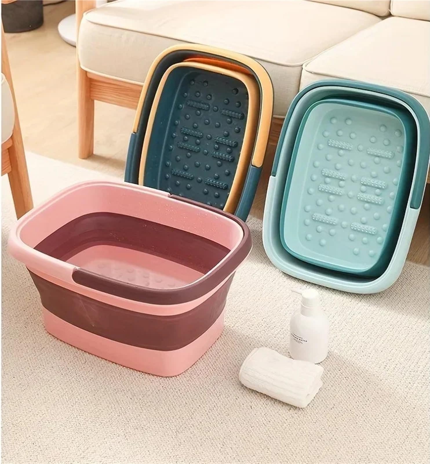 Baño De Pies Plegable Cubo for limpieza de bañera pies, 2 uds., grande, plegable, portátil, for lavado , cubo for for estudiantes(Pink)