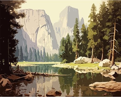 Miniatura 4 de Pintura acrílica por números para el Parque Nacional de Yosemite, kit de pintura al óleo de bricolaje, paisaje natural, lienzo de dibujo con