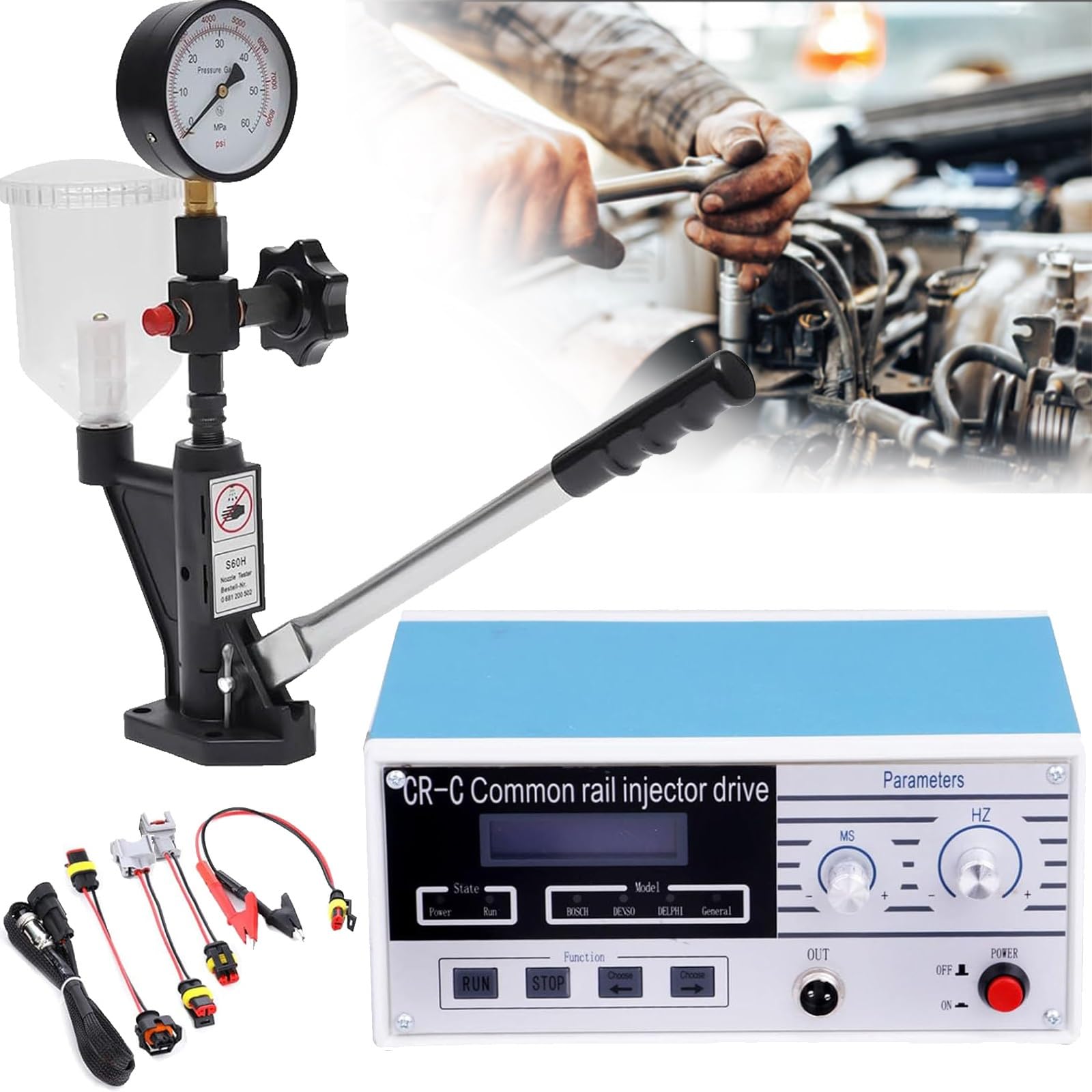 Tsampa CR-C Comprobador de inyectores diésel multifunción común para Bosch Common Rail Injektor Tester + Diesel Inyector Inyector Tester 110-220V Combinación Herramienta