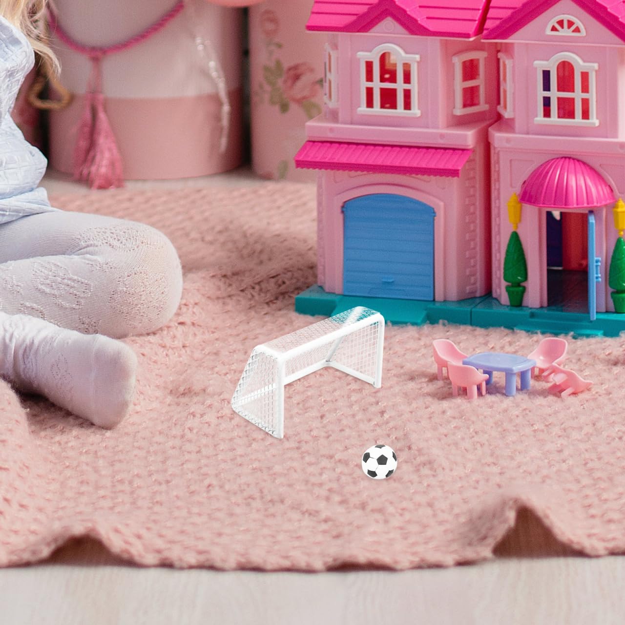 TOYANDONA Mini But De Football pour Maison De Poupée avec Filet Et Ballon Compact Accessoire Football Enfant Jouet Educatif Décoration DIY