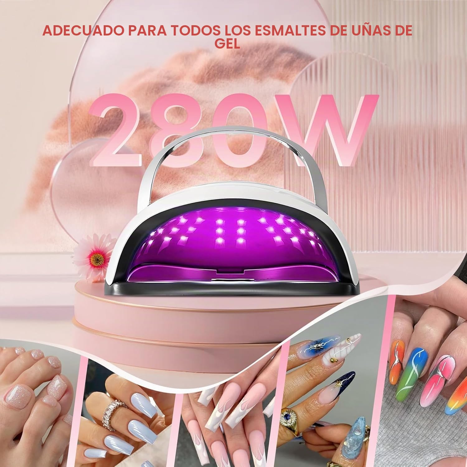 Lámpara de uñas LED UV de 280 W, secador de uñas para esmalte de gel, con 66 perlas de lámpara y sensor automático, 4 temporizadores, herramientas profesionales para decoración de uñas