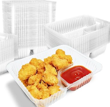 200 PCS Nacho Trays Disposable, 12 oz Plastic Nachos Containers | with Chip and Dip Holder, 2 Compartments Clear Snack Tray for Movie Night Party Concession Stand Supplies