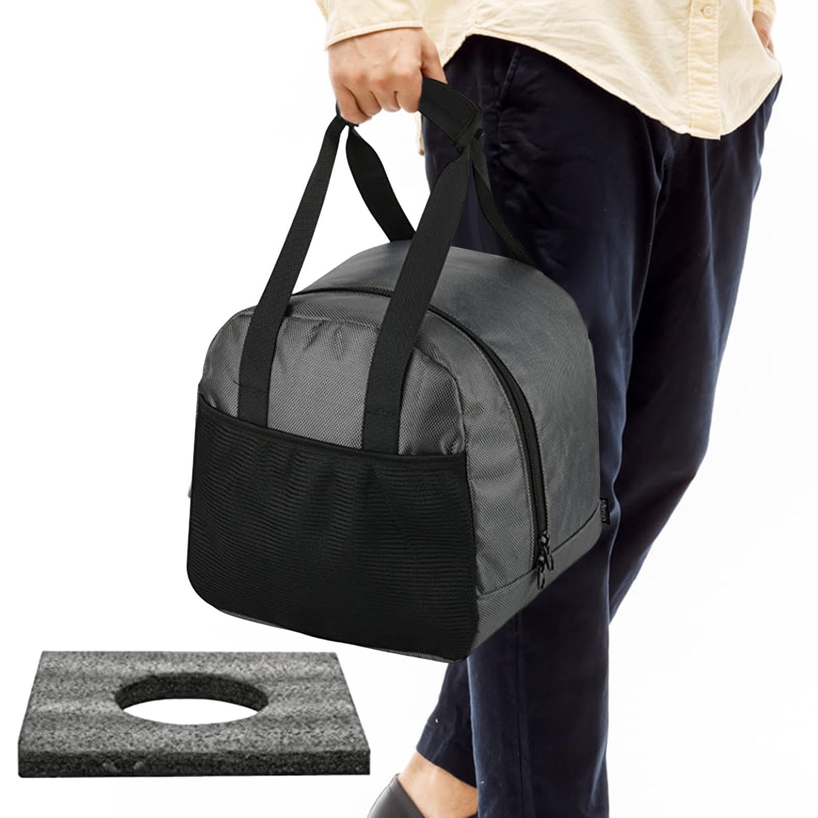 Borsa Da Bowling Per 1 Palla - Tote In Tessuto Oxford Con Supporto Imbottito E Tasca A Rete - Nero/Grigio, Per Palla Standard A 10 Birilli