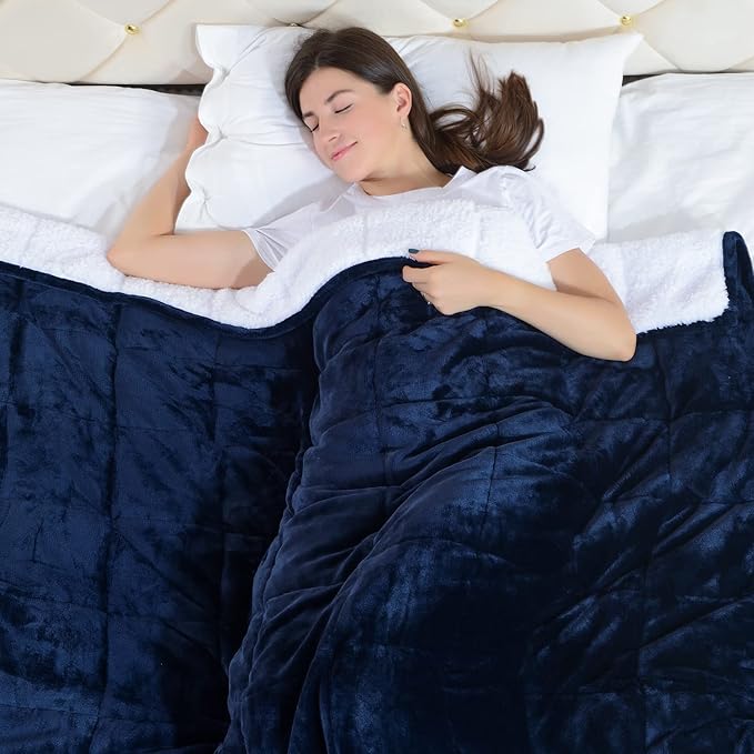 Sherpa Fleece Weighted Blanket for Adult, 7kg Thick Fuzzy Bed Blanket with Soft Plush Flannel