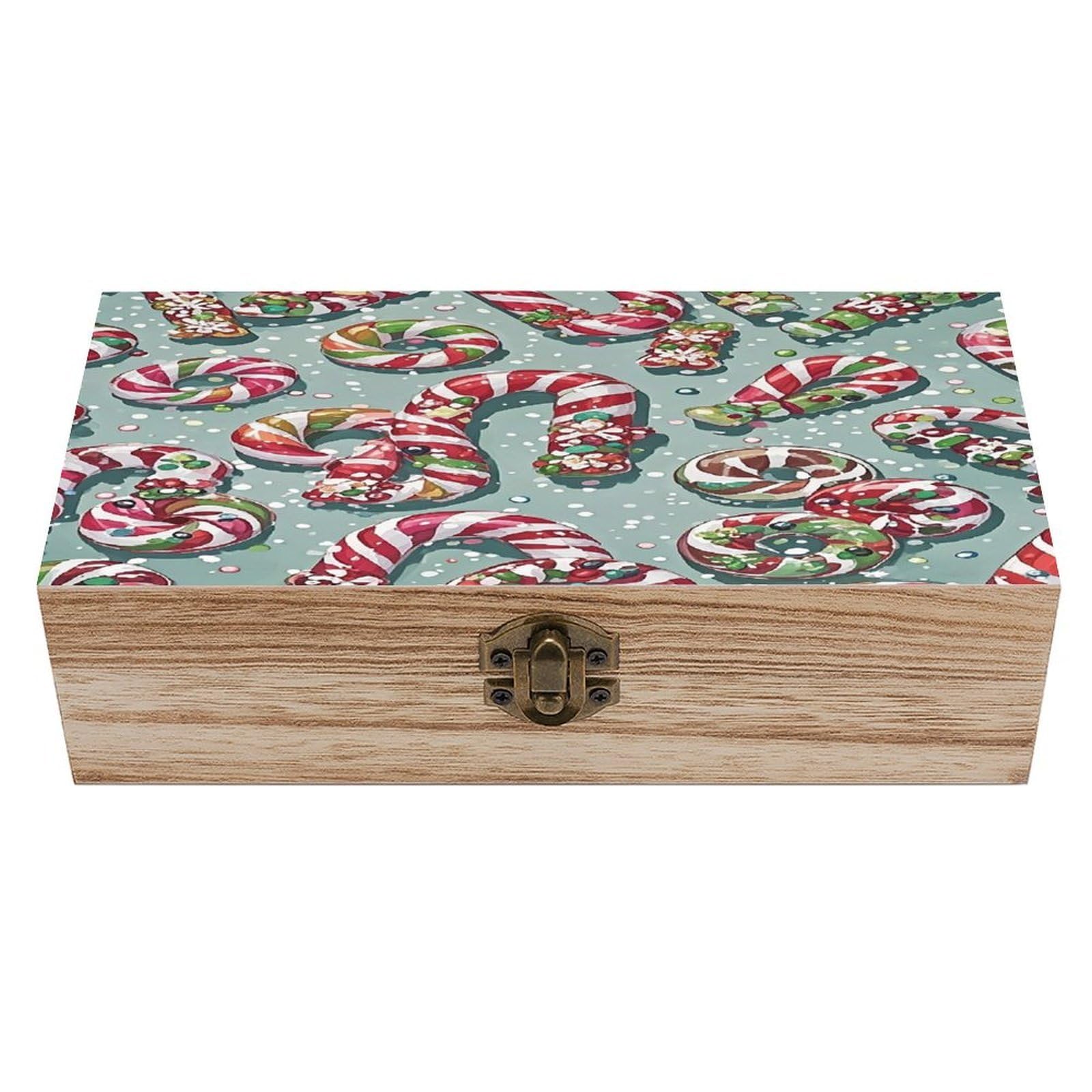 FekiLoot Christmas Candies Wooden Box with Hinged Lid Vintage Storage Box Beautifully Keepsake Boxes Jewellery Organiser & Trinket Holder Unique Gift Ideas for Men & Women