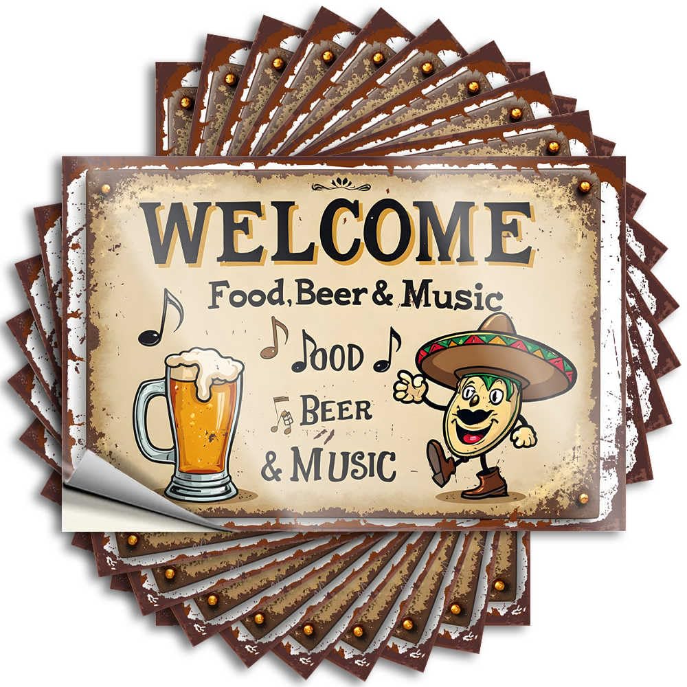 Welcome to Our Place: Food, Beer & Music! Home Decor Outdoor DIY | Spring Decal Garage Removable Vinyl Sticker Decal(6X9CM)