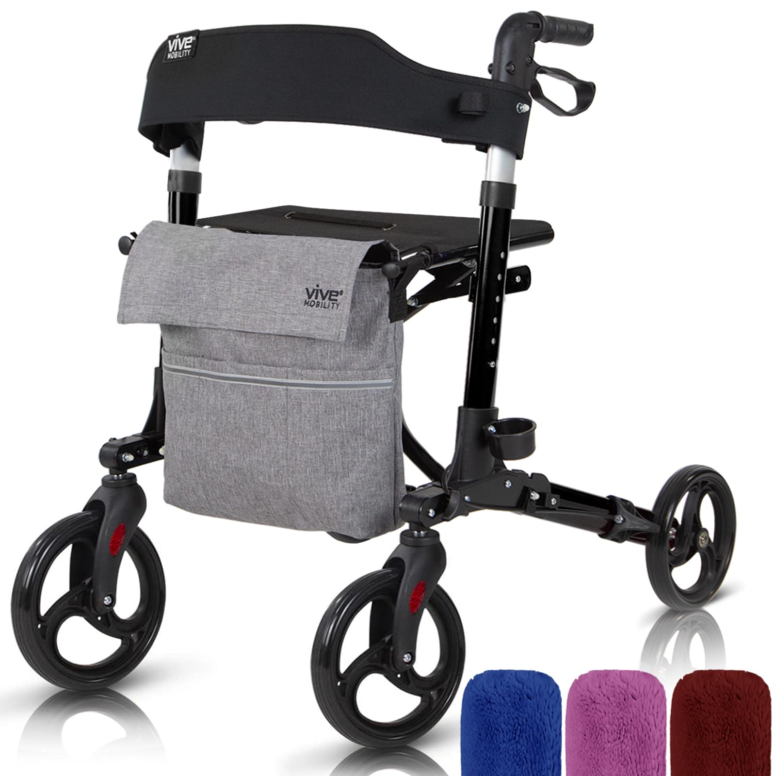 Rollator Walker with Seat- Folding 4 Wheel Medical Rolling Walker with Bag - Mobility Aid for Adult, Senior, Elderly & Handicap - Aluminum Transport Chair