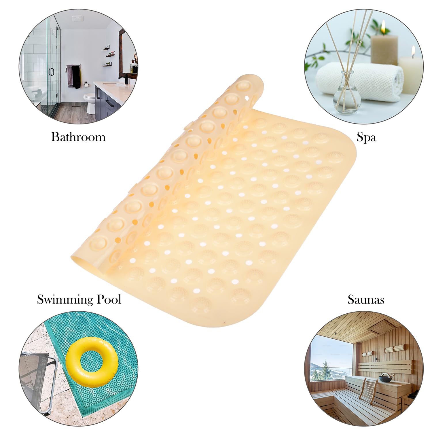 Urbane Home Bath Mat | PVC Bathroom Mat | Shower Bath Mat | Square Bath Tub Mat | Foot Massager Mat | Anti-Skid Floor Mat | Shower Mat | Pack of 2 | Cream 3