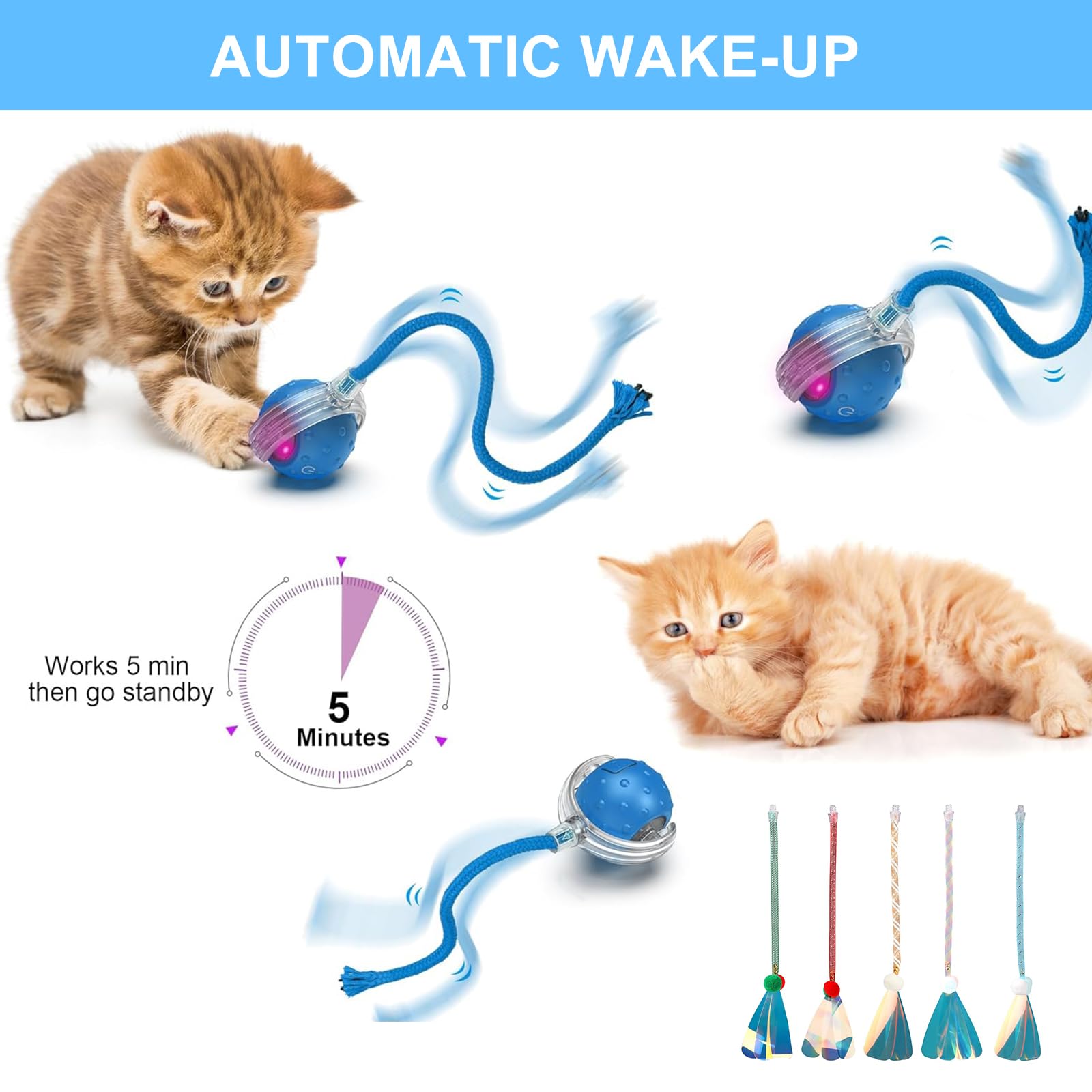 Speedy Tail Cat Toy, Interactive Automatic Cat Ball Toy, Fast Rolling & Motion Activated Chirping - Image 4