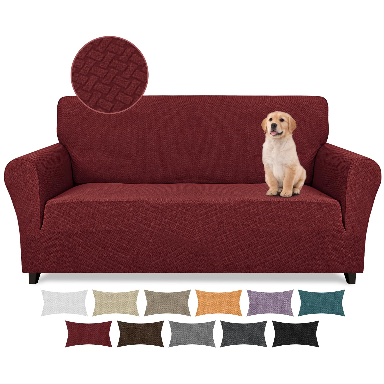 Lydevo Copridivano 3 Posti con Braccioli Fodere per Divano Jacquard Nuovo Spessore Rivestimento per Divano con 2 Copricuscini Universale Divano Protector per Animali,Tattile Jacquard#Claret