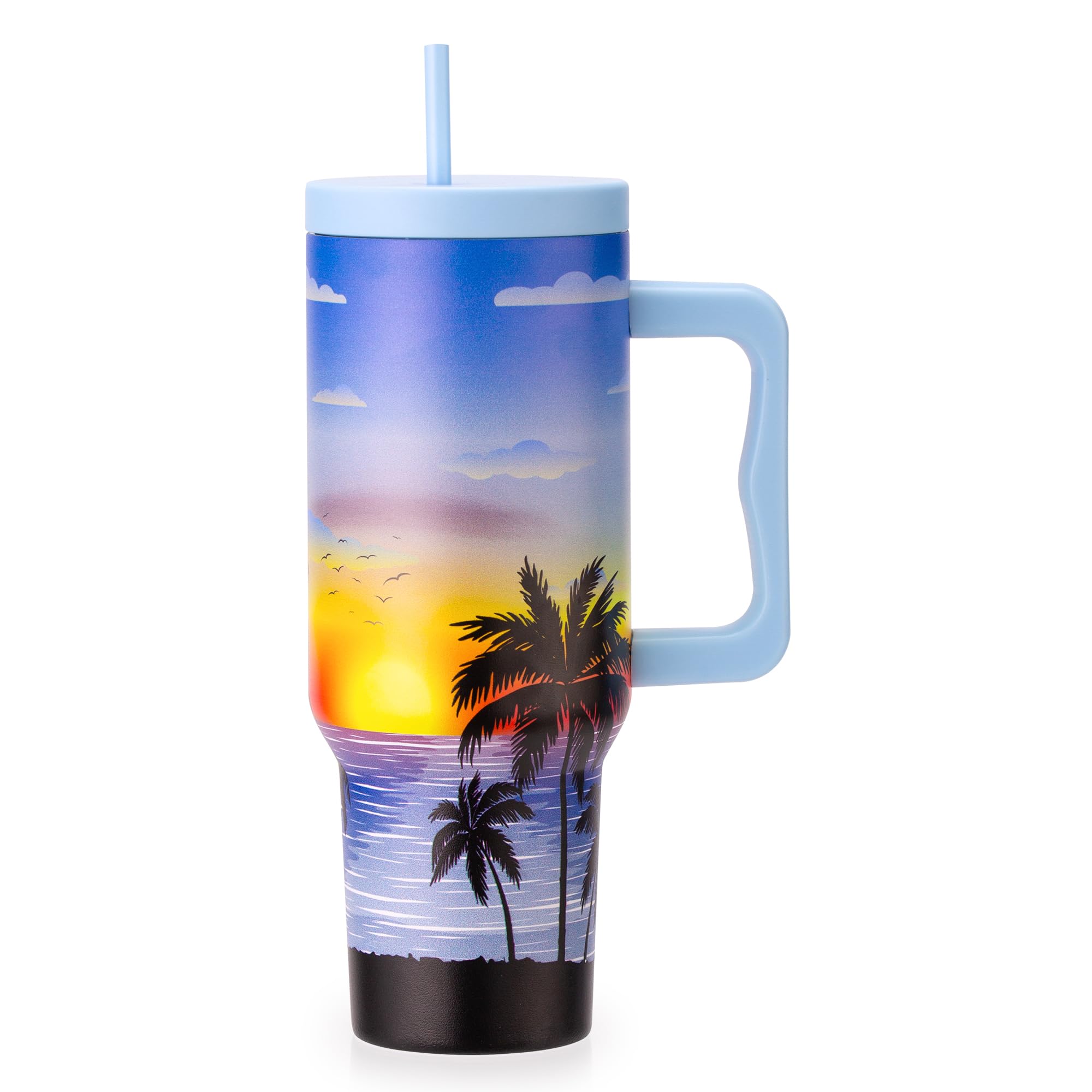 Cutiset 40oz Tumbler with Lid and Straw,Stainless Steel Insulated Tumbler for Water, Iced Tea or Coffee,Best Gift (Beach Scene, 40OZ)