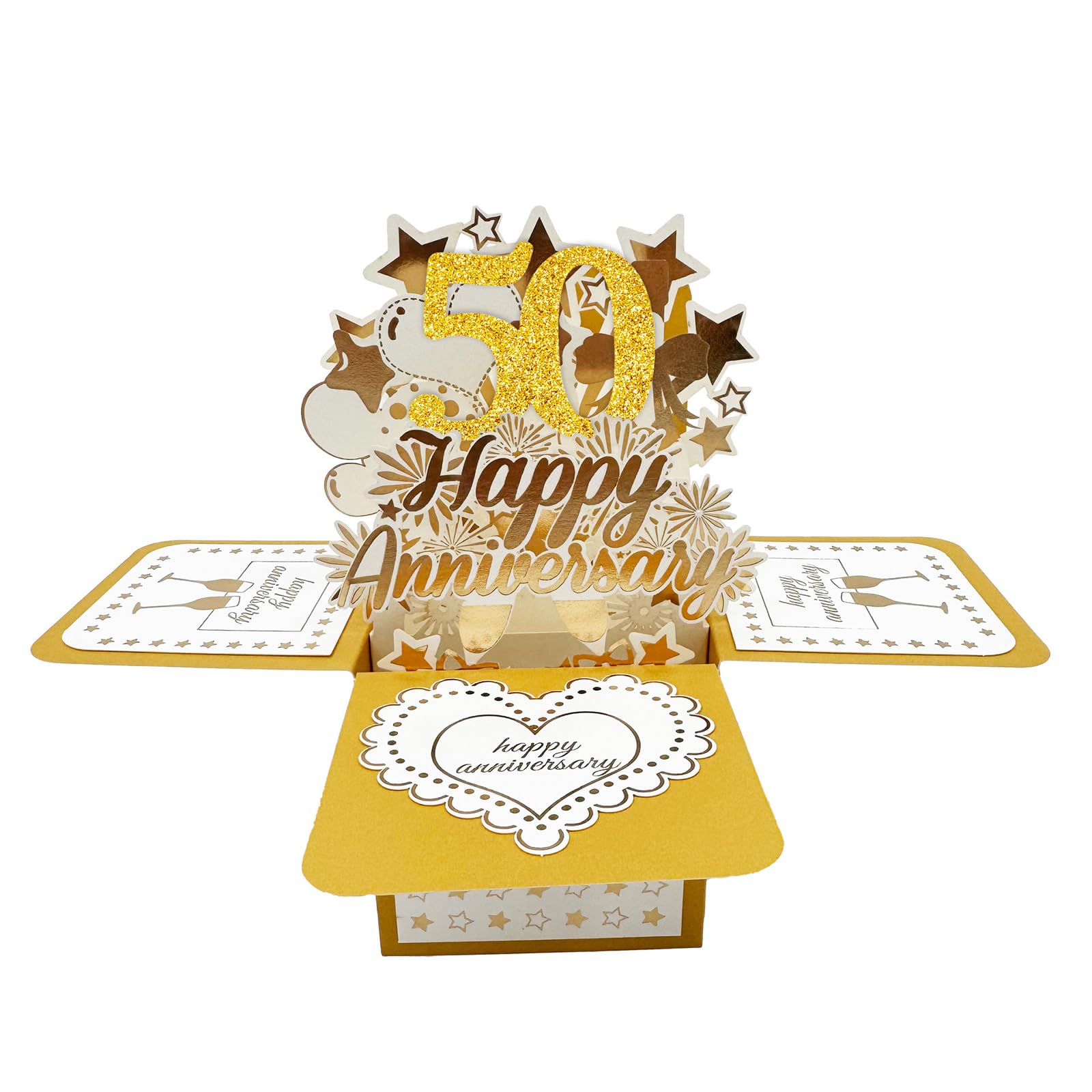50th Wedding Anniversary Card with Envelope, 3D Pop up Greeting Card, Golden Wedding Anniversary Cards, Happy Anniversary Pop up Card Set, Happy Anniversary Card for Wife Men Her Couple