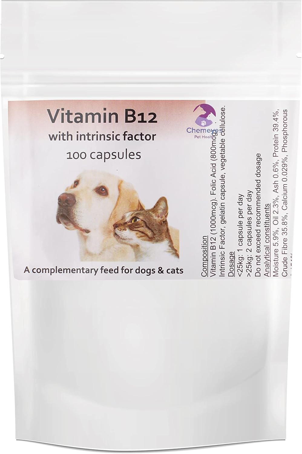 Vitamin B12 with Intrinsic Factor & Folic Acid by Chemeyes Capsule Supplement for Dogs & Cats