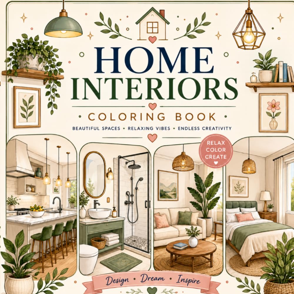 Cozy Home Interiors Coloring Book: Bold and Easy Relaxing Spaces for Stress Relief and Creativity