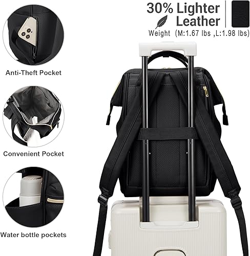 Miniatura 2 de Kah&Kee - Mochila de cuero con compartimento para laptop, ideal para viajes, escuela, para mujeres y hombres, Negro), PU1211