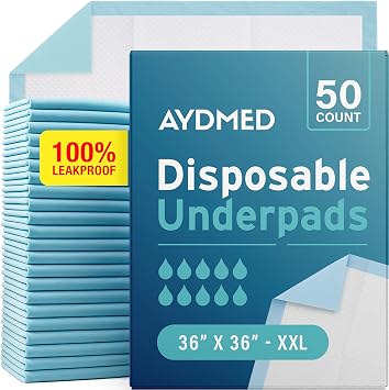 50 x AYDMED Incontinence Underpads 36" x 36" | L Bed Pads Disposable Adult | Max Absorbency Chux Pads for Adults, Children & Babies | Incontinence Bed Pads & Pee Pads