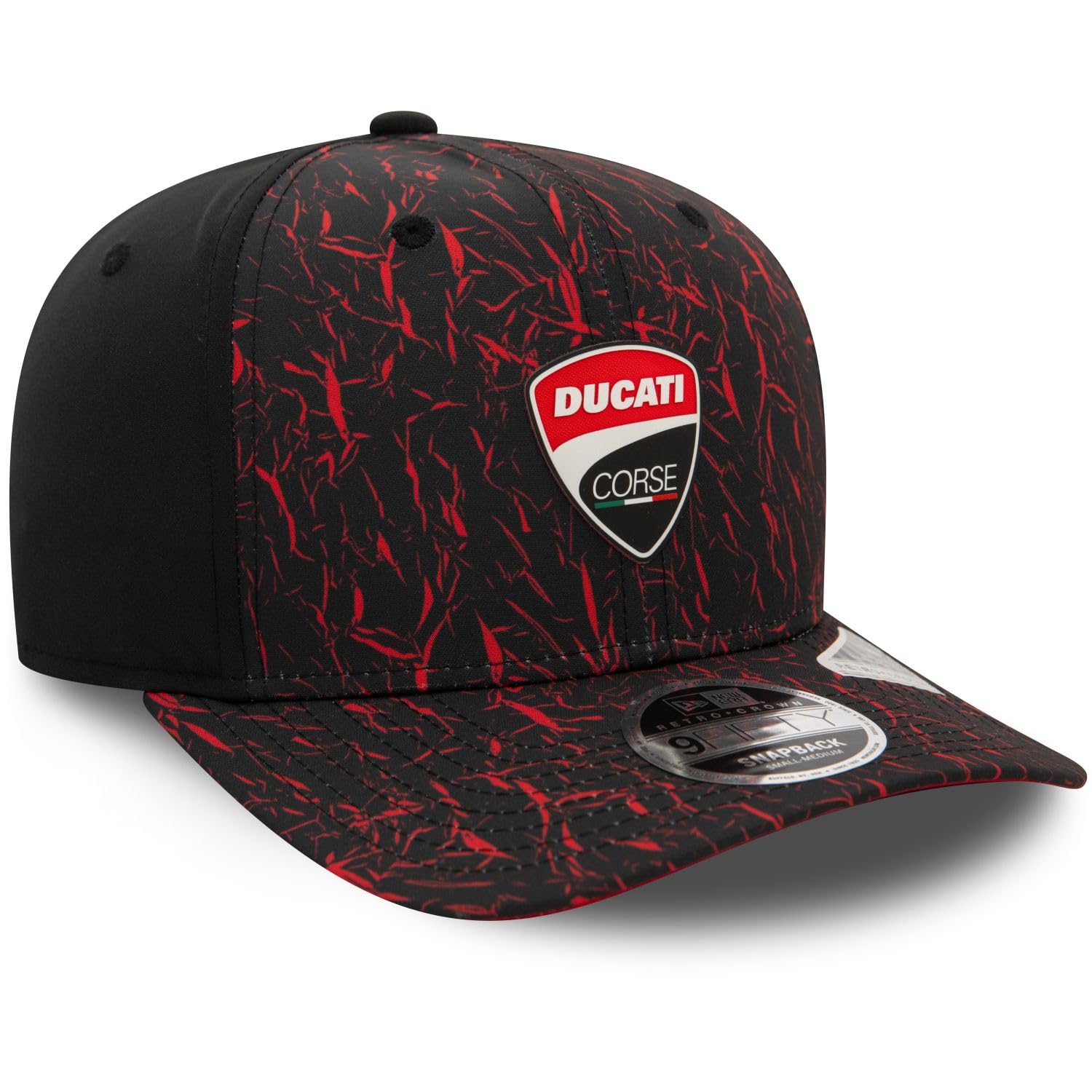 New Era Gorra de béisbol 9Fifty Crinkle AOP Ducati Motor Logo para adulto, color negro