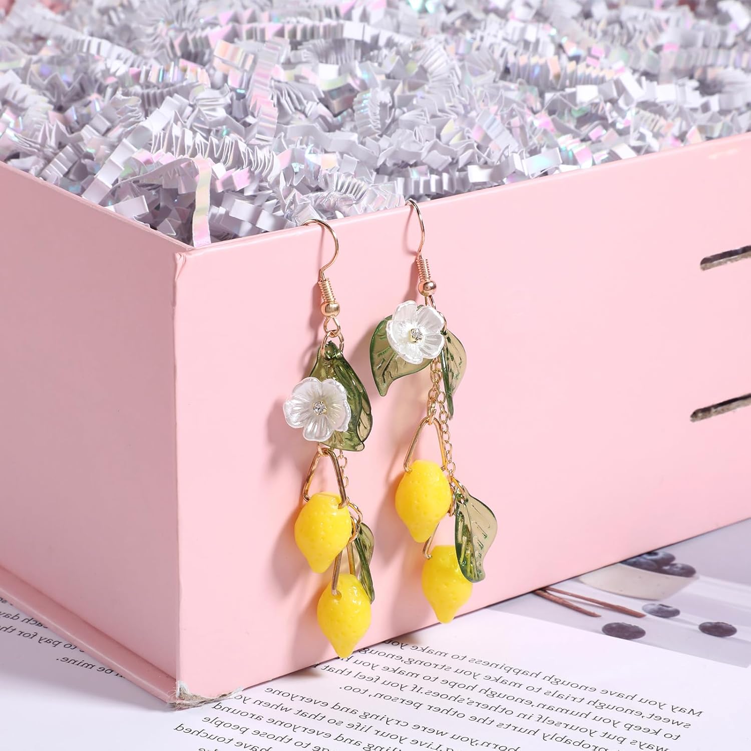 Bewudy Lemon Dangle Earrings, Yellow Lemon Hoop Earrings for Women, Fashion Fruit Earring for Birthday Valentine's Day Christmas Cosplay Gift - Image 4