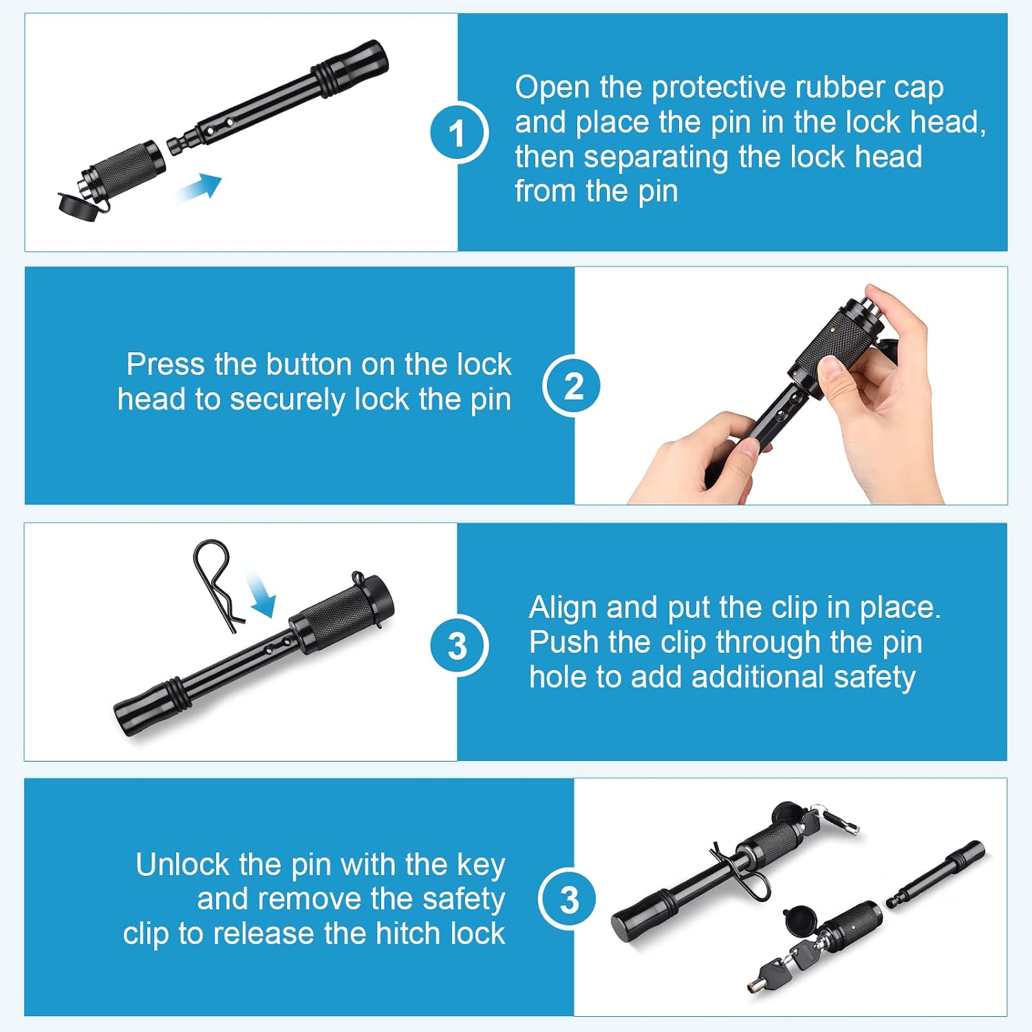 Kohree 5/8 inch Trailer Hitch Locking Pin 1 Pack, Bundle with 2 Packs
