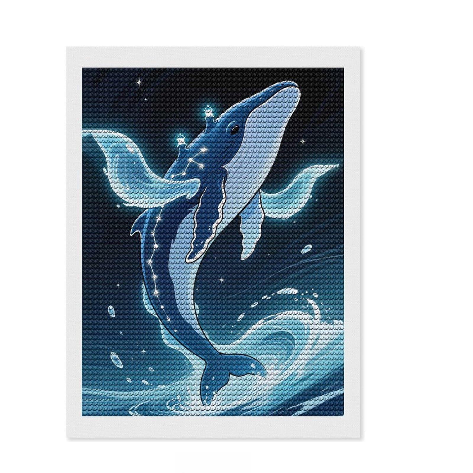 Junmoney Whale Constellations Lighthouses Diamond Art Kit 12"x16", for Women, for Adults, Full Kit Included, Thoughtful Present, Festive Craft Gift