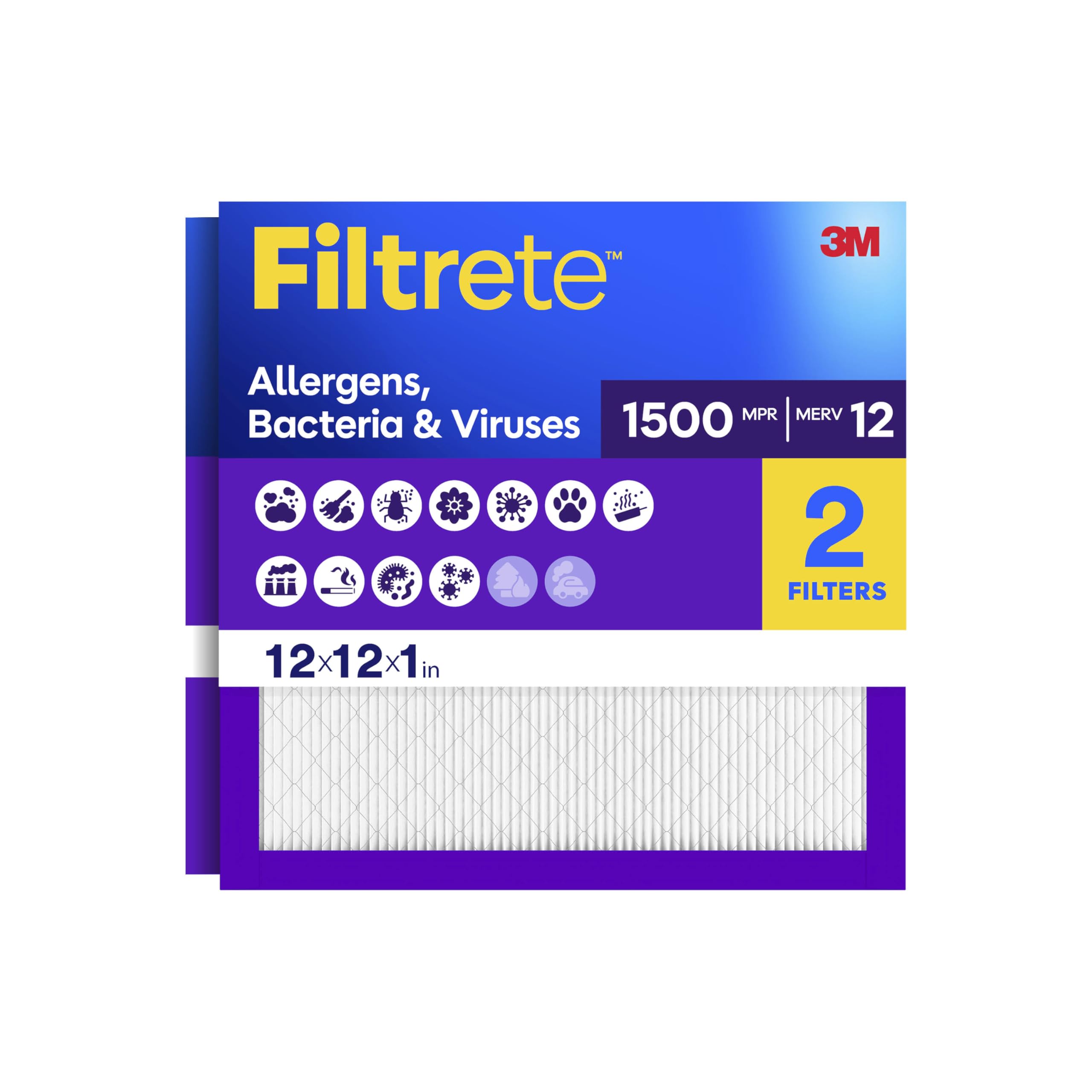 Filtrete 12x12x1 Hava Filtresi, MPR 1500, MERV 12, Sağlıklı Yaşam Ultra Alerjen 3 Aylık Pileli 1 İnç Hava Filtreleri, 2 Filtre