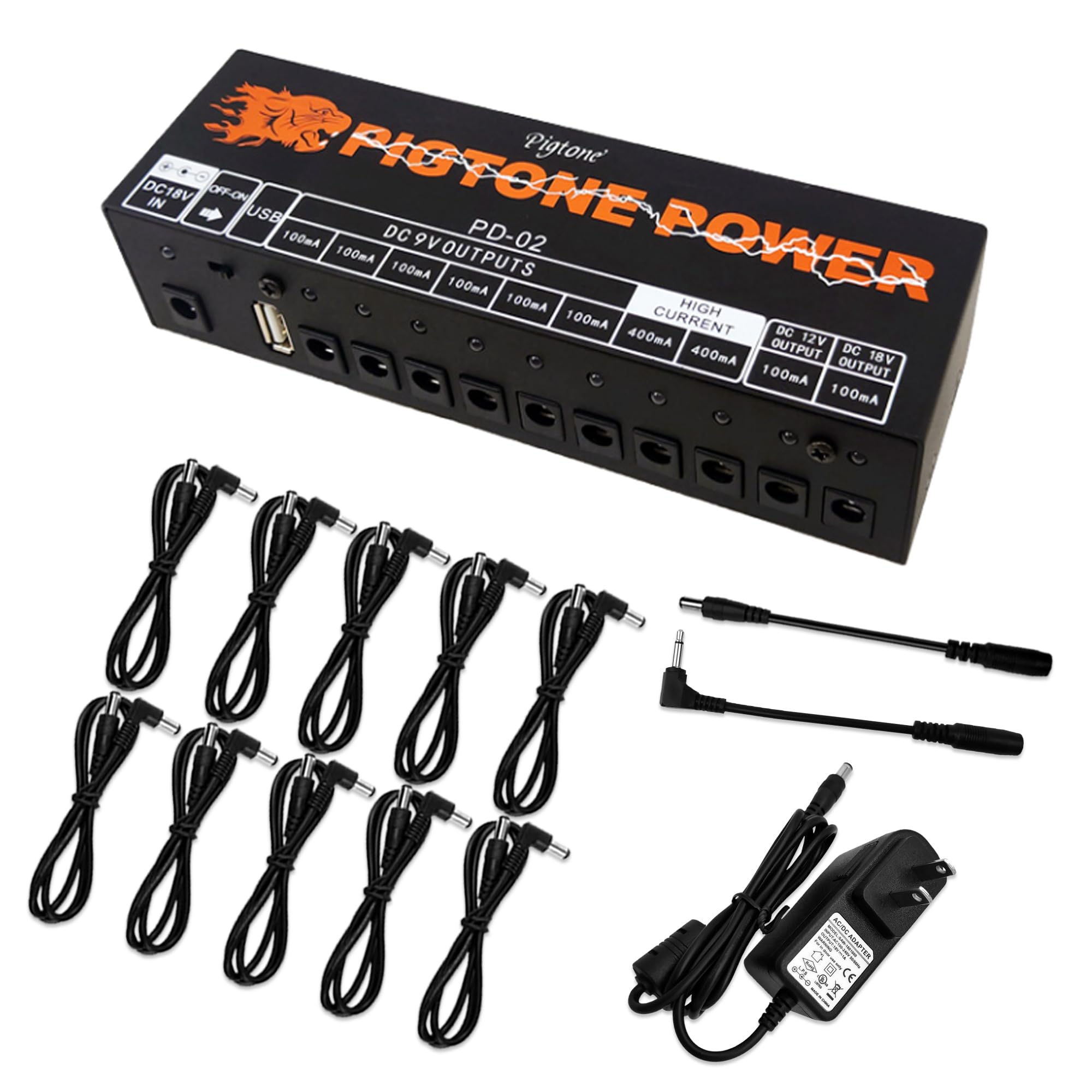 Alimentatore a pedale per chitarra, 10 uscite DC isolate per pedale effetto 9 V/12 V/18 V con porta USB PD-02