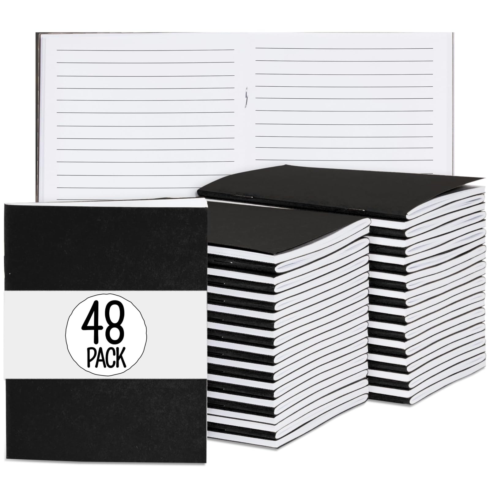 Confezione da 48 piccoli quaderni a righe, copertina in carta kraft nera, 10,9 x 14,2 cm