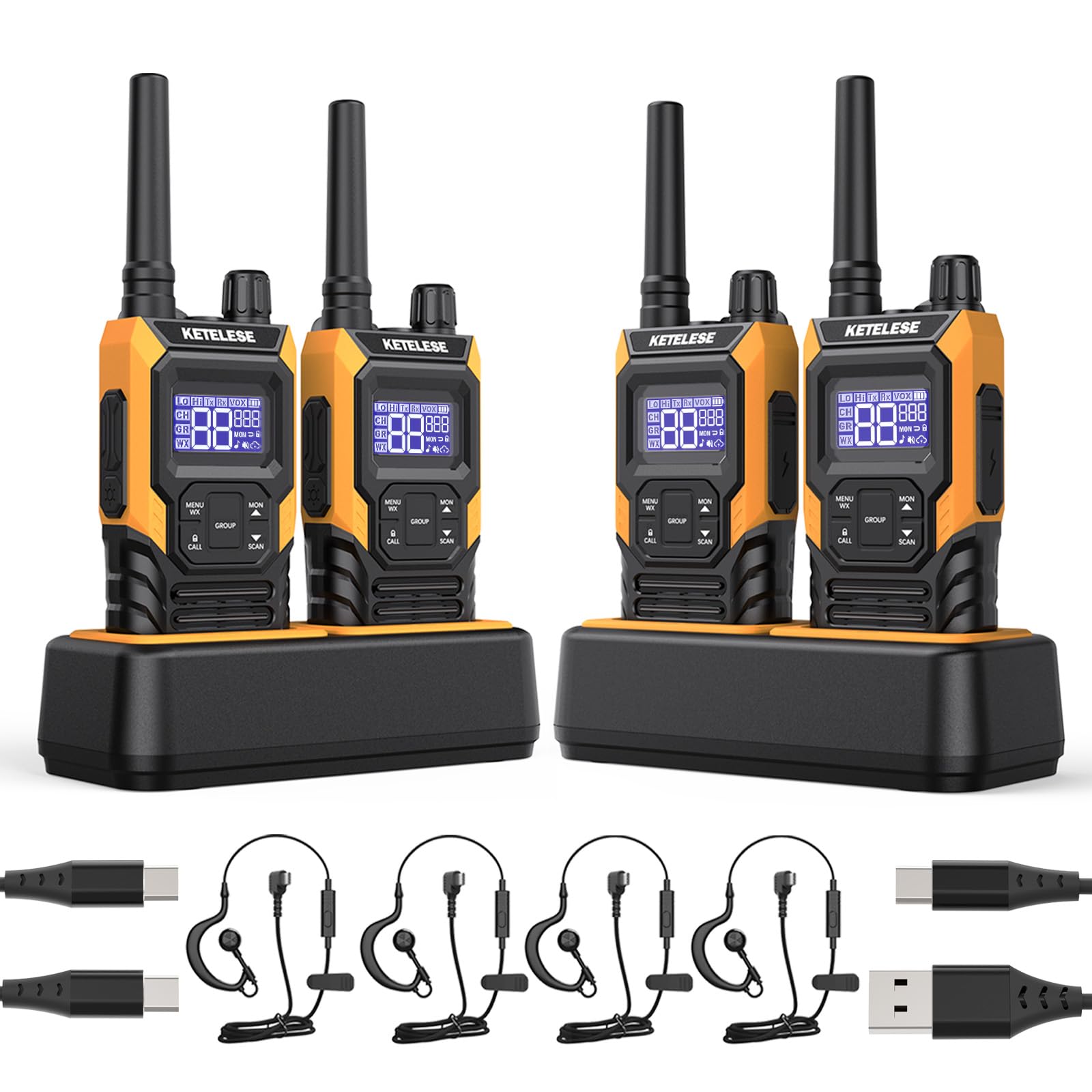 portable two way radios ip67 waterproof orange ptt vox noaa alarm 4pack