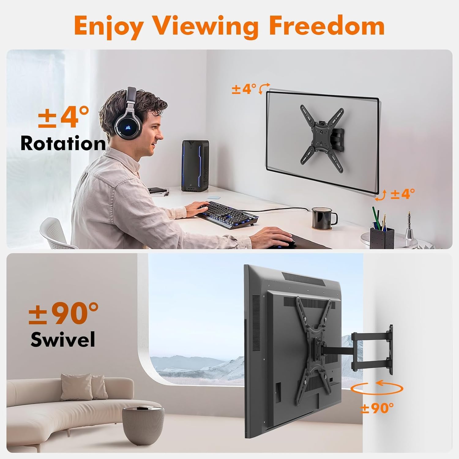 GRIFEMA GB1010 Supporto TV Parete per 26-65", Staffa TV con Braccio Girevole ed Estendibile, Fino a 35kg, VESA Max 400x400mm, Universale Porta TV da Parete, Nero