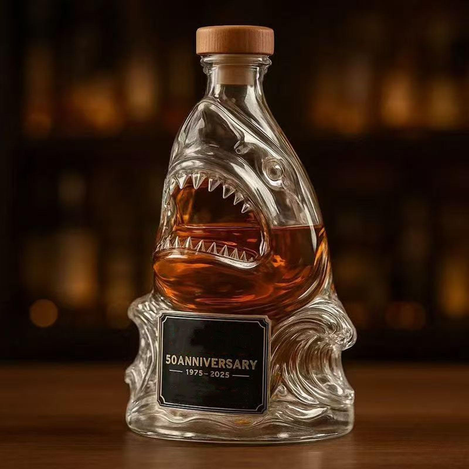 karafka, 300 ml 3D figurka rekina w butelce wina, zabawna szklana karafka do whisky, figurki zwierząt, baru, biura(E)