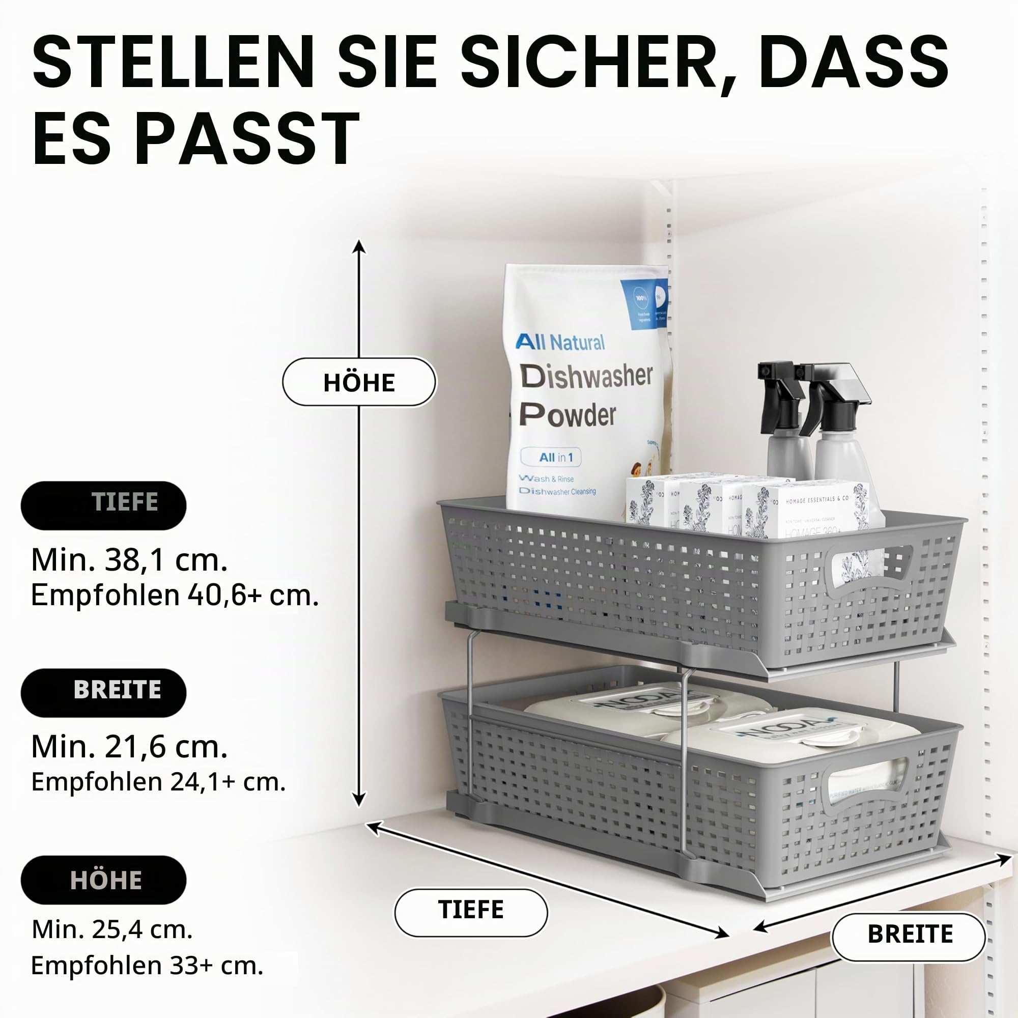 Simple Houseware 2-stöckiges Badezimmer-Organizer-Tablett, ausziehbare Schublade/Aufbewahrung unter der Spüle, Grau