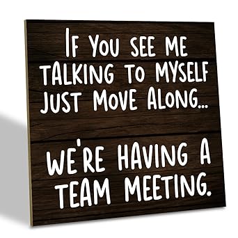 Office Decor, Wood Plaque Table Art Sign 6.2 * 6.2inch, Funny Work Sign, Meeting Sign, Humorous Office Desk Decoration, If You See Me Talking To Myself Move Along We're Having A Team Meeting