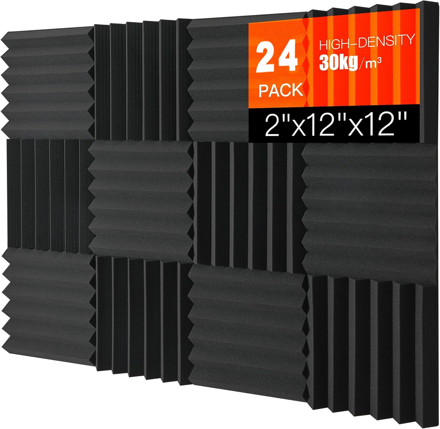 Saiqiang Pack of 24 Acoustic Foam, Acoustic Foam Panels, Wall Sound Insulation Acoustic Panels, Sound Insulation Mat