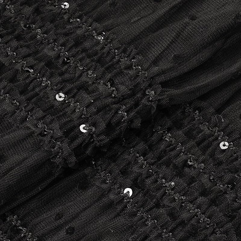 Women's Sequins Mesh Splicing Midi Dress Solid Dot Slim Dresses Square Collar Workwear Dress3