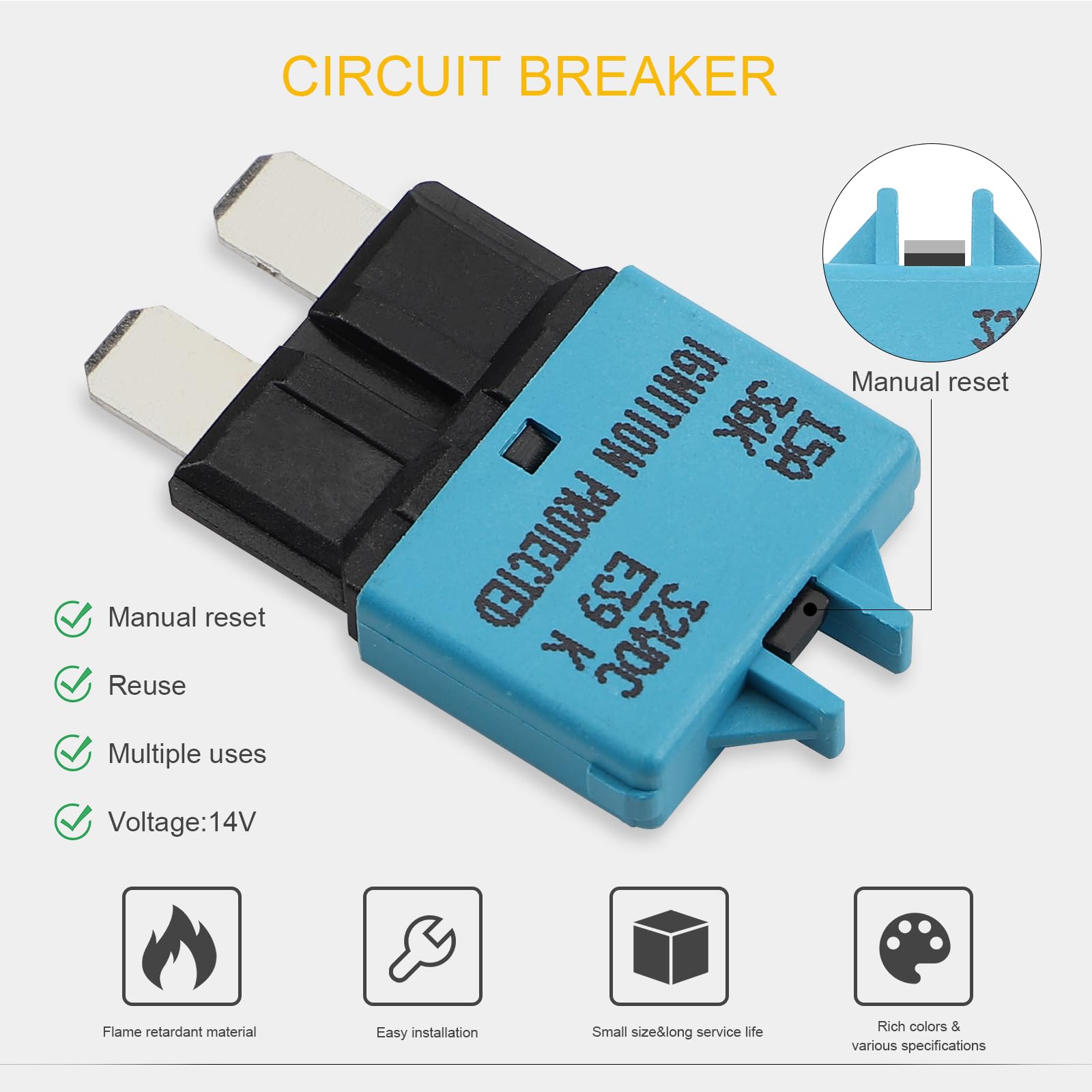 GLOSO E39 ATO ATC manual reset circuit breaker(25A,3PACK), White - Image 4