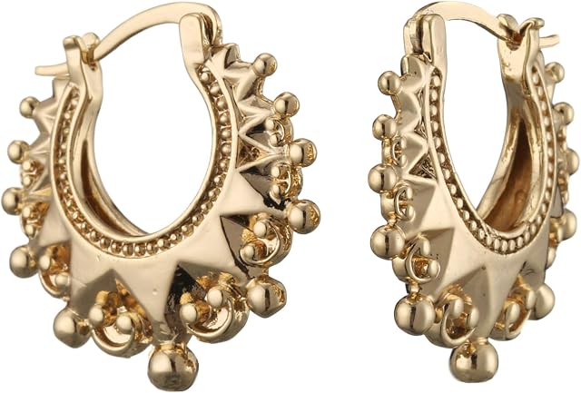 THE BLING KING Large Gold Solitaire Gypsy Creole Earrings, Elegant Earrings with 18K Real Gold Plating, Heavy Real Gold Plating Trendy Fashion Statement for Women and Teens (1.4 x 1.4 Inches)