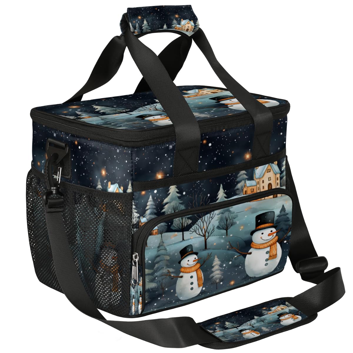 Insulated Picnic Backpack Lunch Box for Women Men Picnic Basket Tote Lunch Bag Picnic Bag Portable Lunch Bags for Picnic, Beach, Work, Trip,Office, Camp Snowman Farmhouse