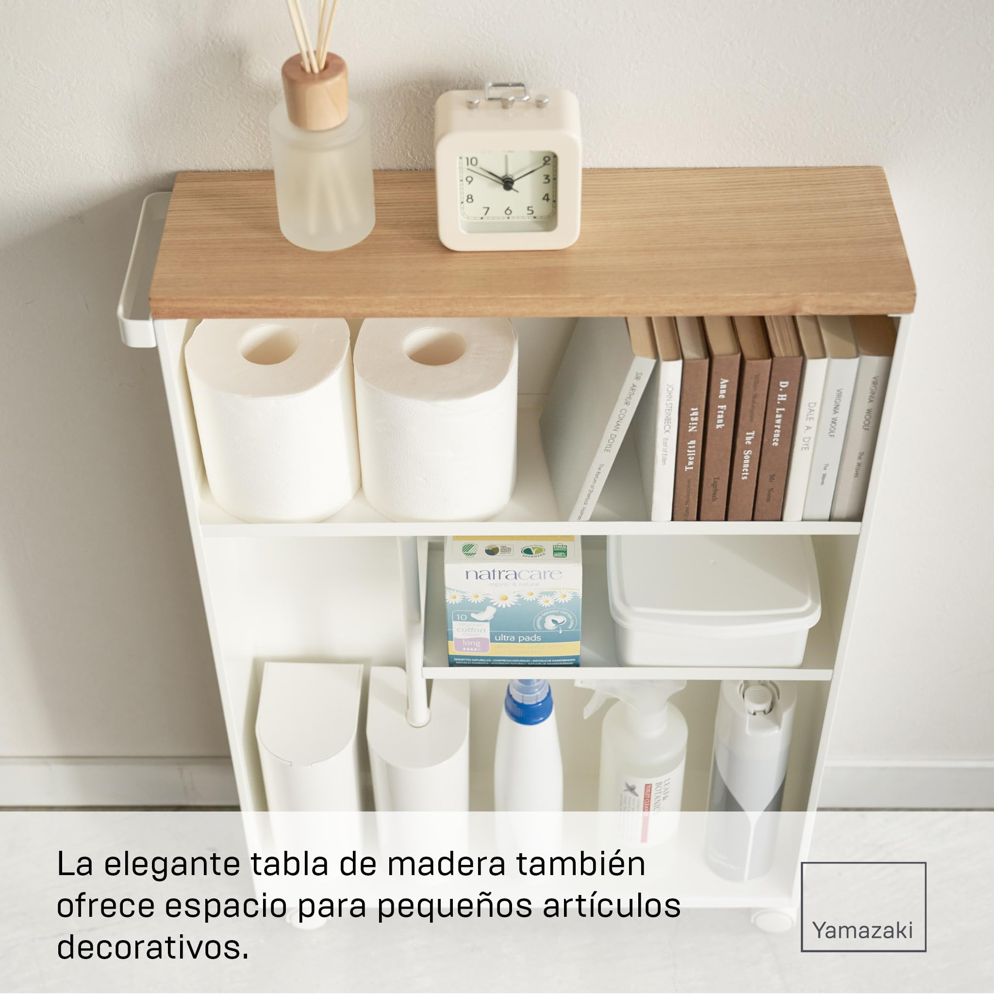 YAMAZAKI 4306 Tower Carro de Almacenamiento semicerrado, Blanco, Acero/Madera, minimalistisch, 47,5 x 13 x 68 cm (L x A x A)