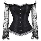 Corsets for Women Victorian Off Shoulder Overbust Corset Lace Long Sleeves Bustier