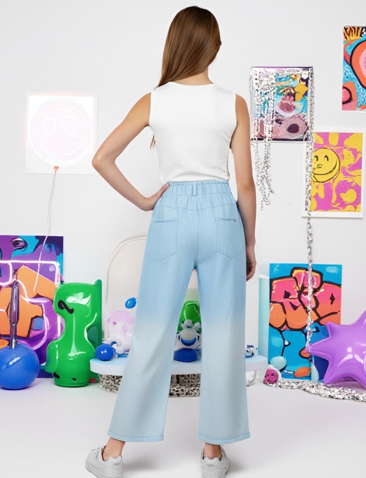 SEAUR Ensembles Fille Débardeur et Jean 2 Pièces Été Crop Tank Top et Pantalon Ensembles de Vêtements Enfant 110-160 CM (3-12 Ans)