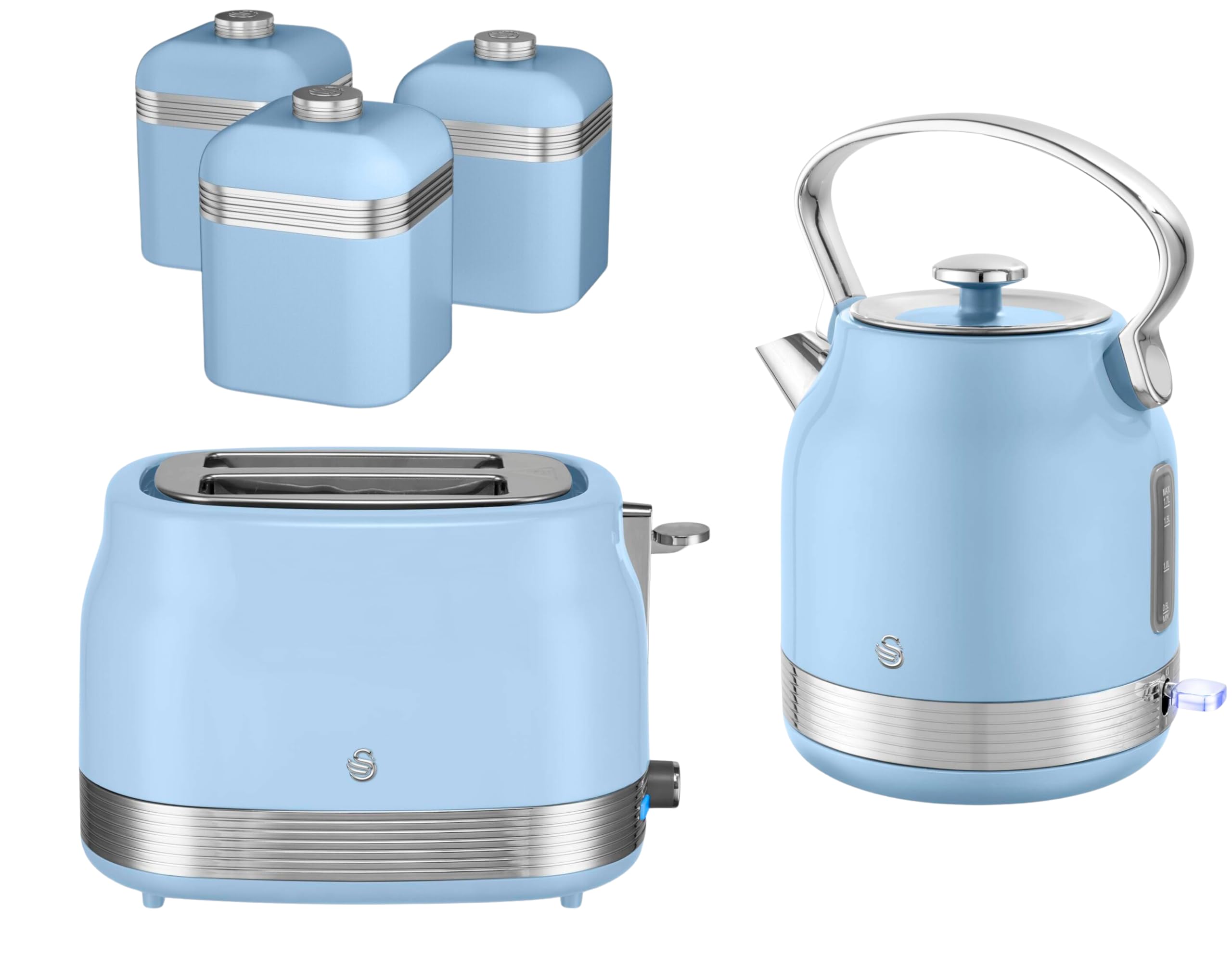 B&Q -  Retro Revive Blue Stovetop Kettle2-Slice Toaster & Kitchen Canisters Set