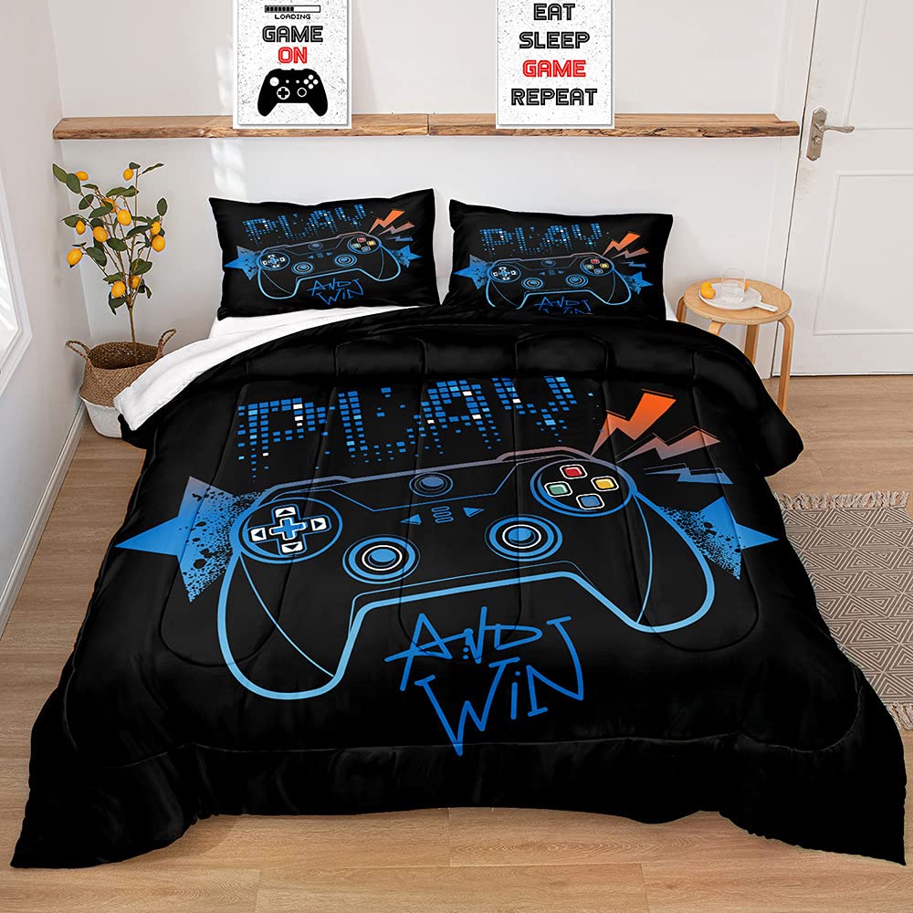 Z.Jian HOME Gaming Comforter for Boys Teen,Game Contoller Bedding Set for Boys Kids,Down Alternative Comforter for All Season,Gamer Home Decor for Boys Comforter Set (Comforter-Game21, Queen)