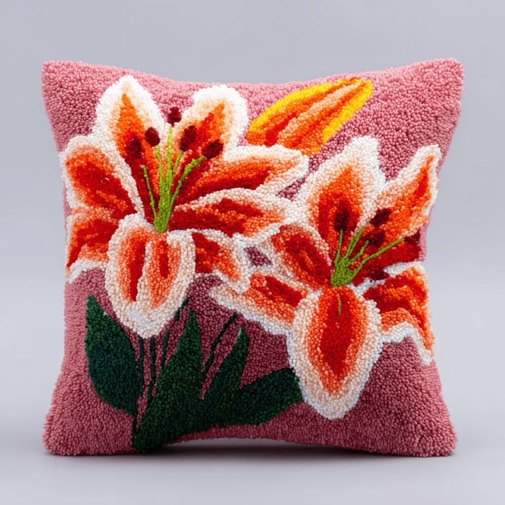 Kitquiver Latch Hook Cushion Kit,Lily DIY Throw Pillow Cover 43X43Cm