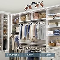 Vista 8 de Moderno kit de iluminación de riel de 4 luces, acabado negro mate ajustable y pantalla de madera oscura real, kit de artículos giratorios de latón