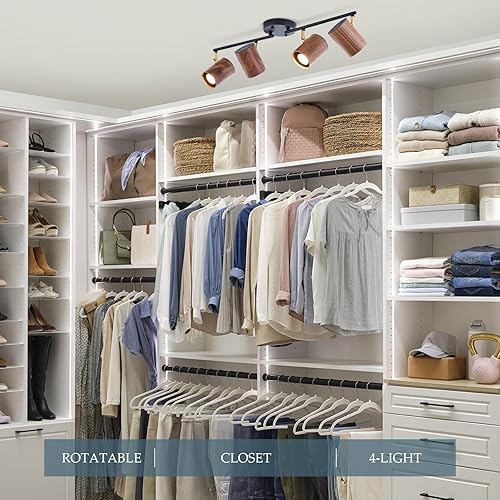 Miniatura 8 de Moderno kit de iluminación de riel de 4 luces, acabado negro mate ajustable y pantalla de madera oscura real, kit de artículos giratorios de latón,